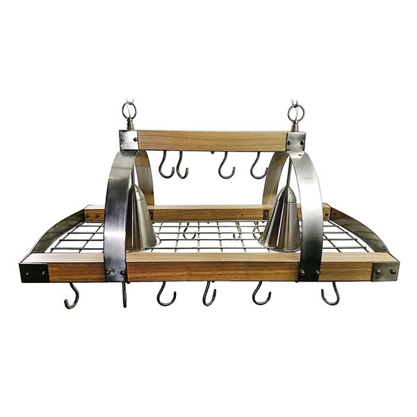 Home Collection 19.75-in x 36.25-in Brushed Nickel Lighted Pot Rack