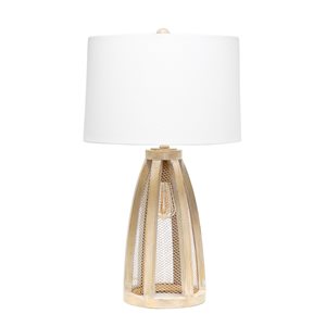 Lalia Home Barnlitt 29.5-in Natural Wood Incandescent Rotary Socket Standard Table Lamp with White Fabric Shade
