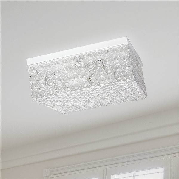 Plafonnier encastré de 12 po moderne/contemporain Elipse Crystal par Elegant Designs à ampoule à incandescence, blanc