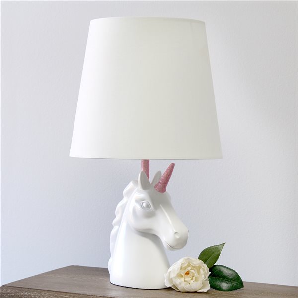 Simple Designs 16-in White/Pink Incandescent On/Off Switch Standard Table Lamp with Fabric Shade