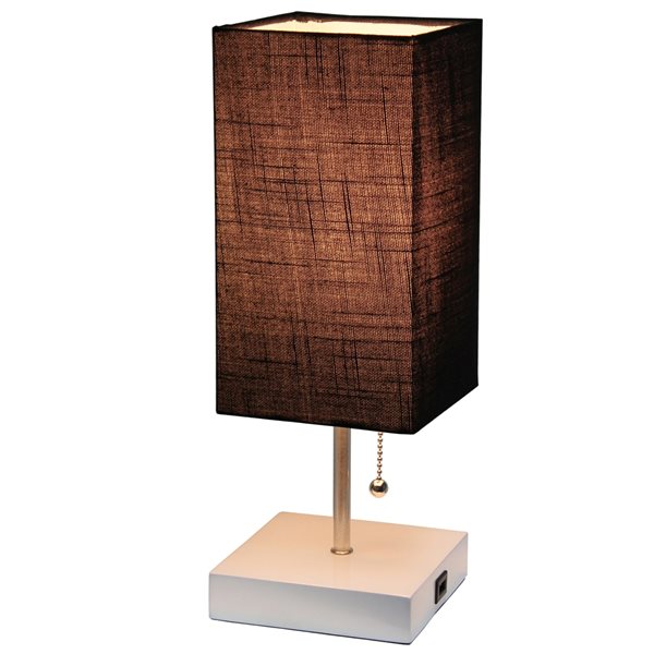 Simple Designs 14.25-in White Incandescent Pull-Chain Standard Table Lamp with Black Fabric Shade