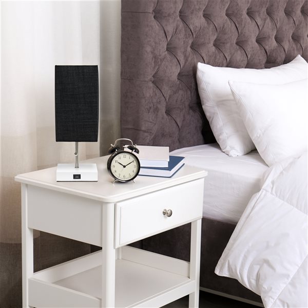Simple Designs 14.25-in White Incandescent Pull-Chain Standard Table Lamp with Black Fabric Shade