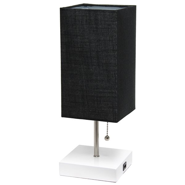Simple Designs 14.25-in White Incandescent Pull-Chain Standard Table Lamp with Black Fabric Shade