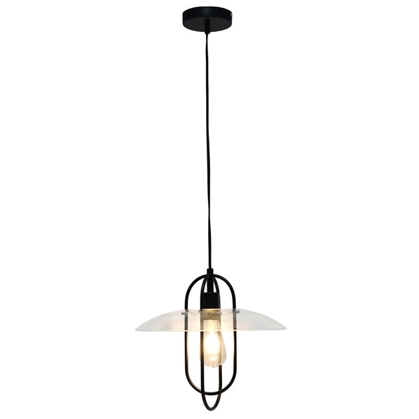 Lalia Home Studio Loft Black Modern Clear Glass Lantern Incandescent Medium Pendant Light