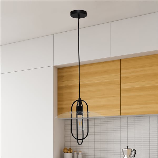 Lalia Home Studio Loft Black Modern Clear Glass Lantern Incandescent Medium Pendant Light