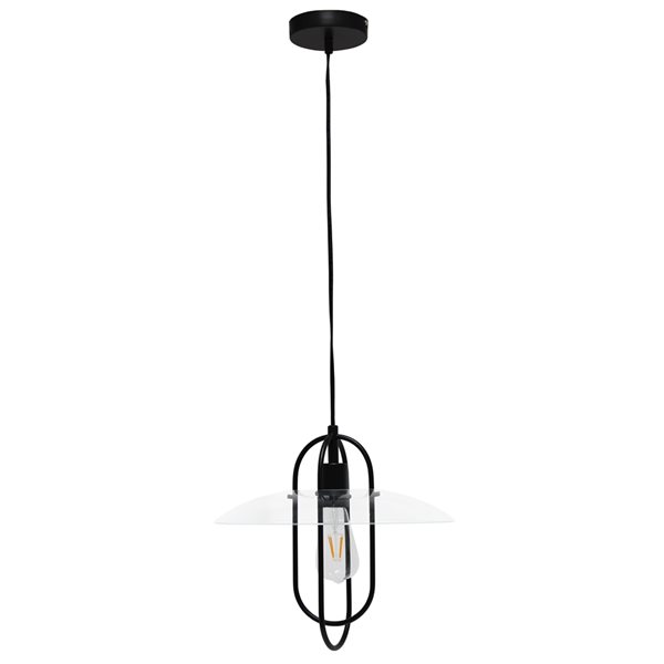 Lalia Home Studio Loft Black Modern Clear Glass Lantern Incandescent Medium Pendant Light