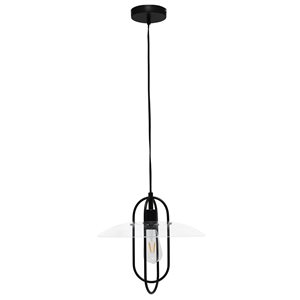 Lalia Home Studio Loft Black Modern Clear Glass Lantern Incandescent Medium Pendant Light