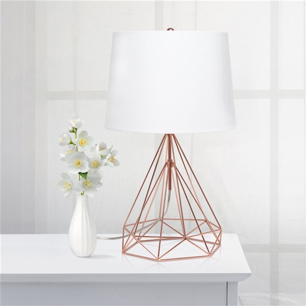 Lalia Home Studio Loft 23.5-in Rose Gold Incandescent Rotary Socket Standard Table Lamp with Fabric Shade