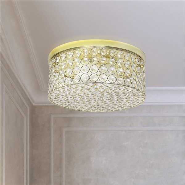 Elegant Designs Elipse Crystal 12-in Contemporary/Modern Gold Incandescent Flush Mount Light