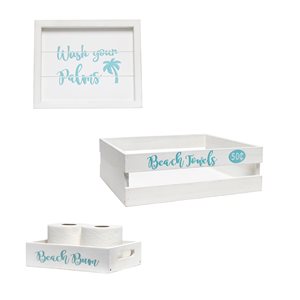 Elegant Designs Coastal/Beach Whitewash Finish on Wood Small Bath Accessory Set