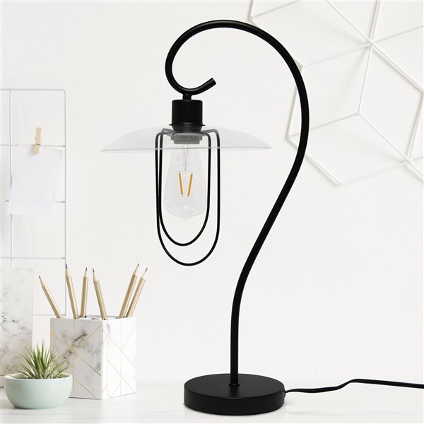 Lalia Home Studio Loft 22.2-in Black Incandescent On/Off Switch Standard Table Lamp with Glass Shade