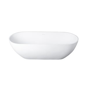 KINWELL 29.5-in x 69-in White Solid Surface Oval Center Drain Freestanding Bathtub