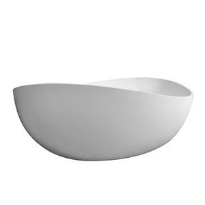 KINWELL 37.5-in x 63-in White Solid Surface Oval Center Drain Freestanding Bathtub