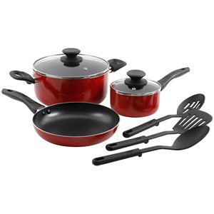 Gibson Home 8-Piece Cookware 11.5-in Aluminum Cookware Set Lid Included, Red