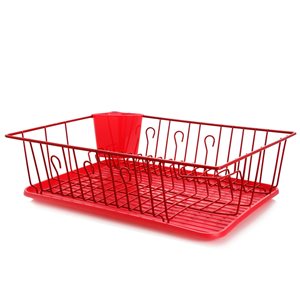MegaChef 13.50-in W x 17.50-in L x 5.50-in H Red Metal Dish Rack