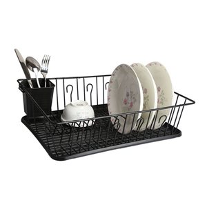 MegaChef 13.50-in W x 17.50-in L x 5.50-in H Black Metal Dish Rack