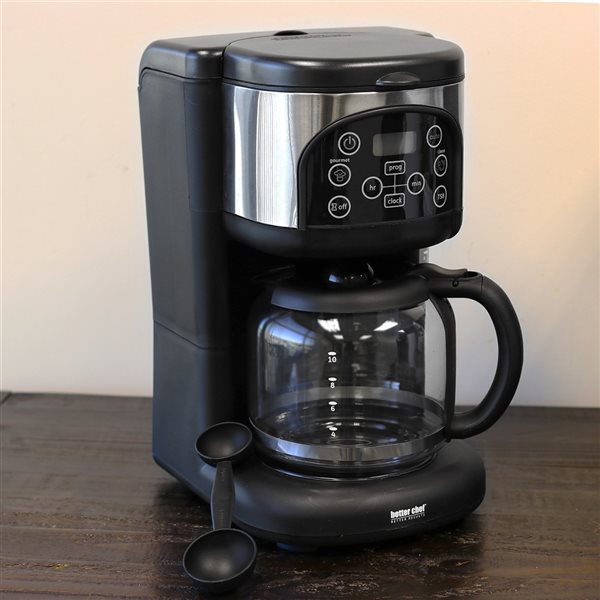 Better Chef Basic Coffee Maker | 12-Cup | Pause-N-Serve | Brushed Metal  Trim (Black)