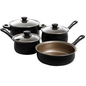 Gibson Home Chef Du Jour 7-Piece 9-in Carbon Steel Cookware Set Lids Included