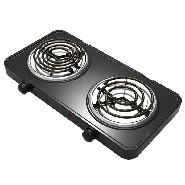 Plaque de cuisson portative noire de 20 po à double brûleurs par Megachef  848105975M