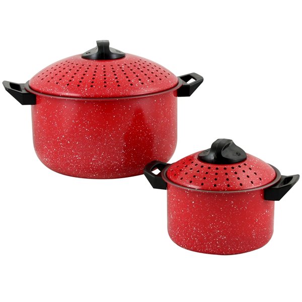 Gibson Home 4-piece Casselman Pasta Pot Set 9-in Carbon Steel Cookware Set Lids Included - Red