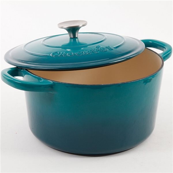 Crock-pot 2-piece Artisan Dutch Oven 10.8-in Cast Iron Baking Pan Lids Included, Turquoise