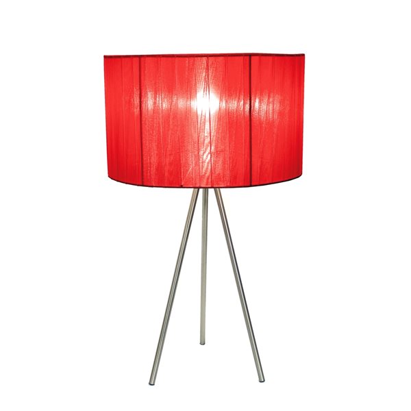 Simple Designs 19.69-in Brushed Nickel/Red Incandescent On/Off Switch Standard Table Lamp with Fabric Shade