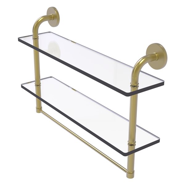 Remi Collection 22 Inch Two Tiered Glass Shelf with Integrated Towel Bar