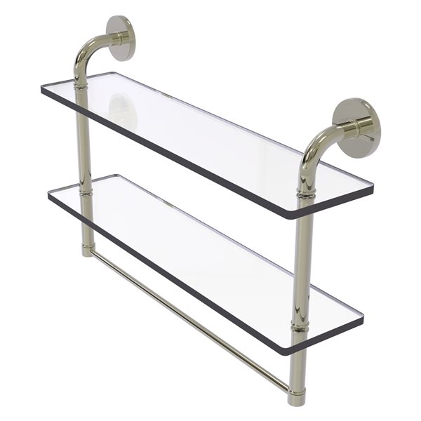 Remi Collection 22 Inch Two Tiered Glass Shelf with Integrated Towel Bar