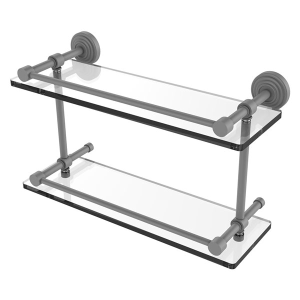 Allied Brass Waverly Place Matte Gray 16-in Double Glass Bathroom Shelf with Gallery Rail