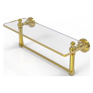 Allied Brass Waverly Place Polished Brass 16-in Glass Vanity Bathroom Shelf with Integrated Towel Bar