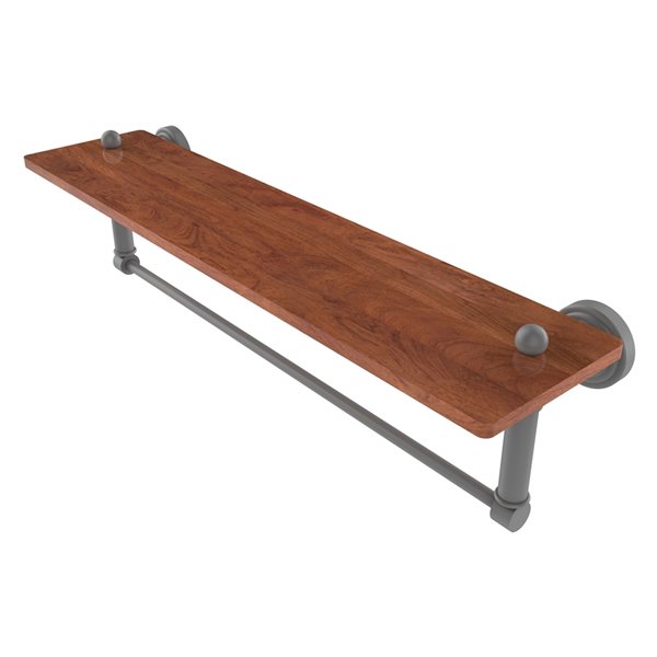Allied Brass Waverly Place Matte Gray 22-in Solid IPE Ironwood Bathroom Shelf with Integrated Towel Bar