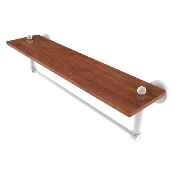 Allied Brass Waverly Place Matte White 22-in Solid IPE Ironwood Bathroom Shelf with Integrated Towel Bar