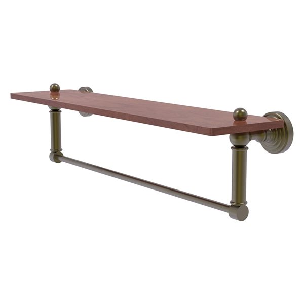 Allied Brass Waverly Place Antique Brass 22-in Solid IPE Ironwood Bathroom Shelf with Integrated Towel Bar