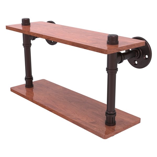 Allied Brass Pipeline 16-in Antique Bronze 2-Tier Wood Wall Mount Bathroom Shelf