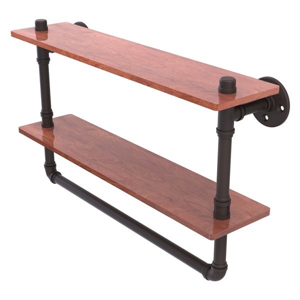 Allied Brass Pipeline 22-in Oil Rubbed Bronze and Wood 2-Tier Wall ...