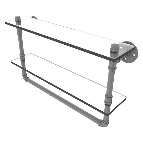 Allied Brass Pipeline 22-in Matte Grey and Glass 2-Tier Wall Mount Bathroom Shelf