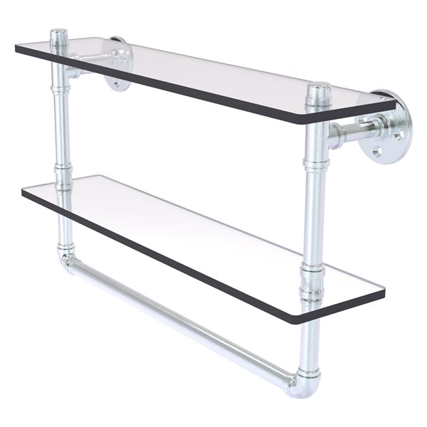 Allied Brass Pipeline 22-in Polished Chrome and Glass 2-Tier Wall Mount Bathroom Shelf