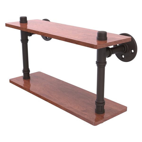 Allied Brass Pipeline 16-in Oil Rubbed Bronze 2-Tier Wood Wall Mount ...