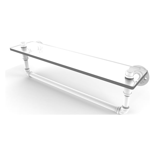 Allied Brass Pipeline 22-in Matte White and Glass 1-Tier Wall Mount Bathroom Shelf