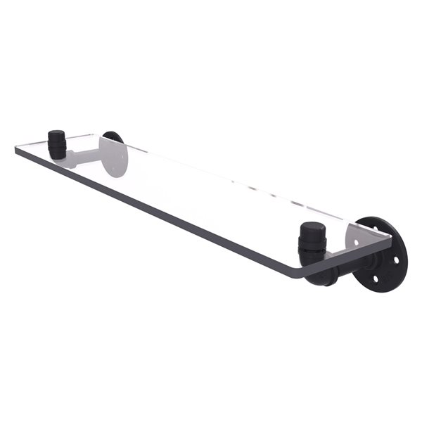 Allied Brass Pipeline 22-in Matte Black 1-Tier Glass Wall Mount Bathroom Shelf