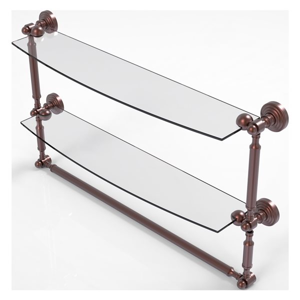 Allied Brass Waverly Place 24-in 2-Tier Glass Shelf with Integrated Towel Bar - Antique Copper