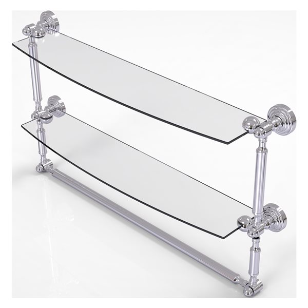 Allied Brass Waverly Place 24-in 2-Tier Glass Shelf with Integrated Towel Bar - Polished Chrome