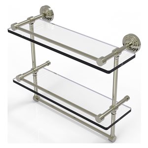 Allied Brass Waverly Place 16-in Double Glass Shelf with Towel Bar - Polished Nickel