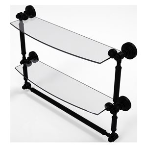 Allied Brass Waverly Place 18-in 2-Tier Glass Shelf with Integrated Towel Bar - Matte Black