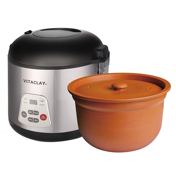 VitaClay 6-Cups Stainless Steel Programmable Commercial/Residential Slow Cooker and Rice Cooker