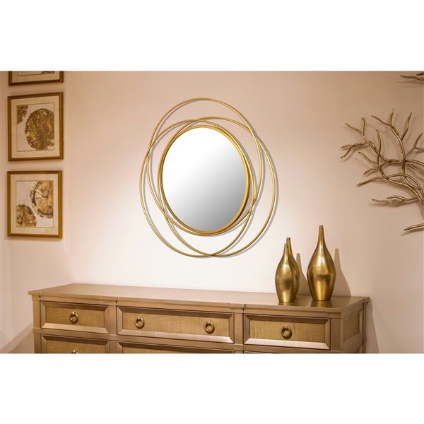 A&E Bath & Shower Ona 32-in L x 32-in W Round Gold Framed Wall Mirror