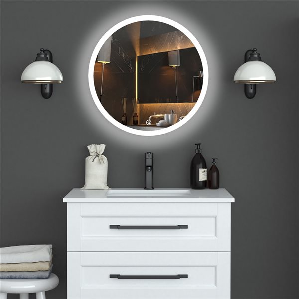 A&E Bath and Shower Clancy 23.6-in Lighted LED Cool Light Round Frameless Bathroom Mirror