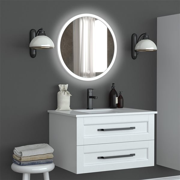 A&E Bath and Shower Clancy 23.6-in Lighted LED Cool Light Round Frameless Bathroom Mirror