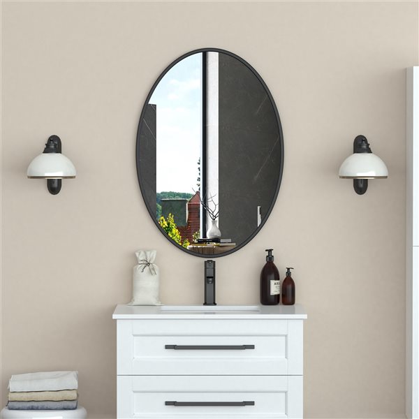 Miroir Sandy ovale de 24 po pour salle de bains par A&E Bath and Shower, noir