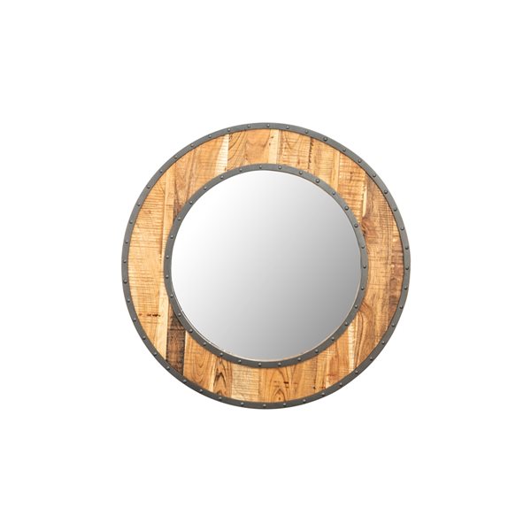 A&E Bath & Shower Pinon 30-in L x 30-in W Round Wood Finish Framed Wall Mirror
